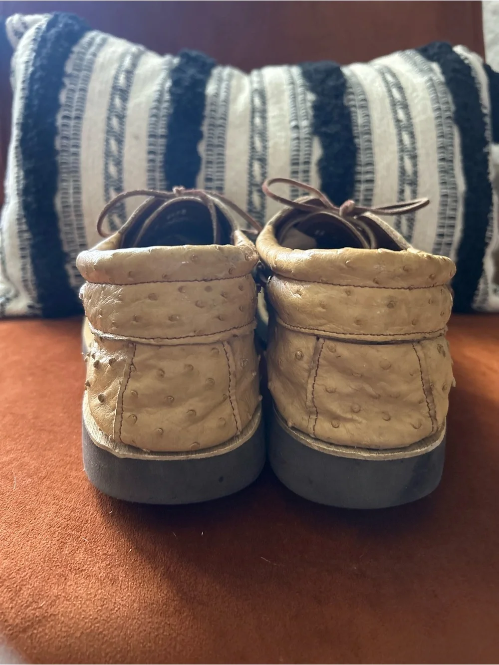 Men's Tan Ostrich-Texture Boat Shoes with Brown Laces